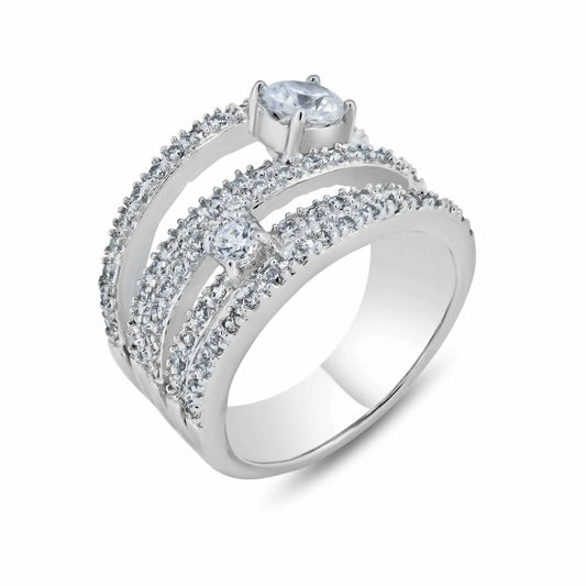 925 Silver Clearance Rhodium Plated 5 Row CZ Ring