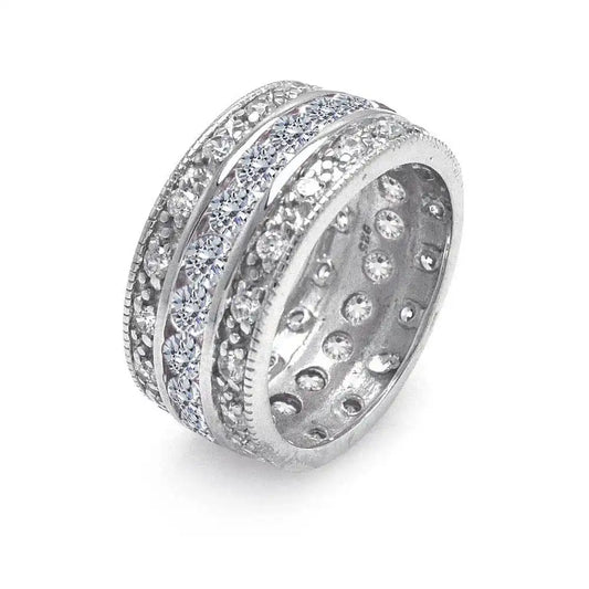 925 Sterling Silver Rhodium Plated Clear CZ Channel Eternity Ring