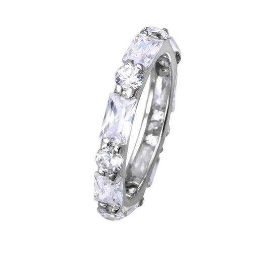 925 Sterling Silver Rhodium Plated Clear Baguette Clear CZ Eternity Ring