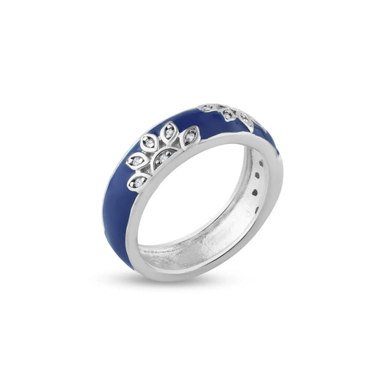 925 Sterling Silver Rhodium Plated Flower Band Ring