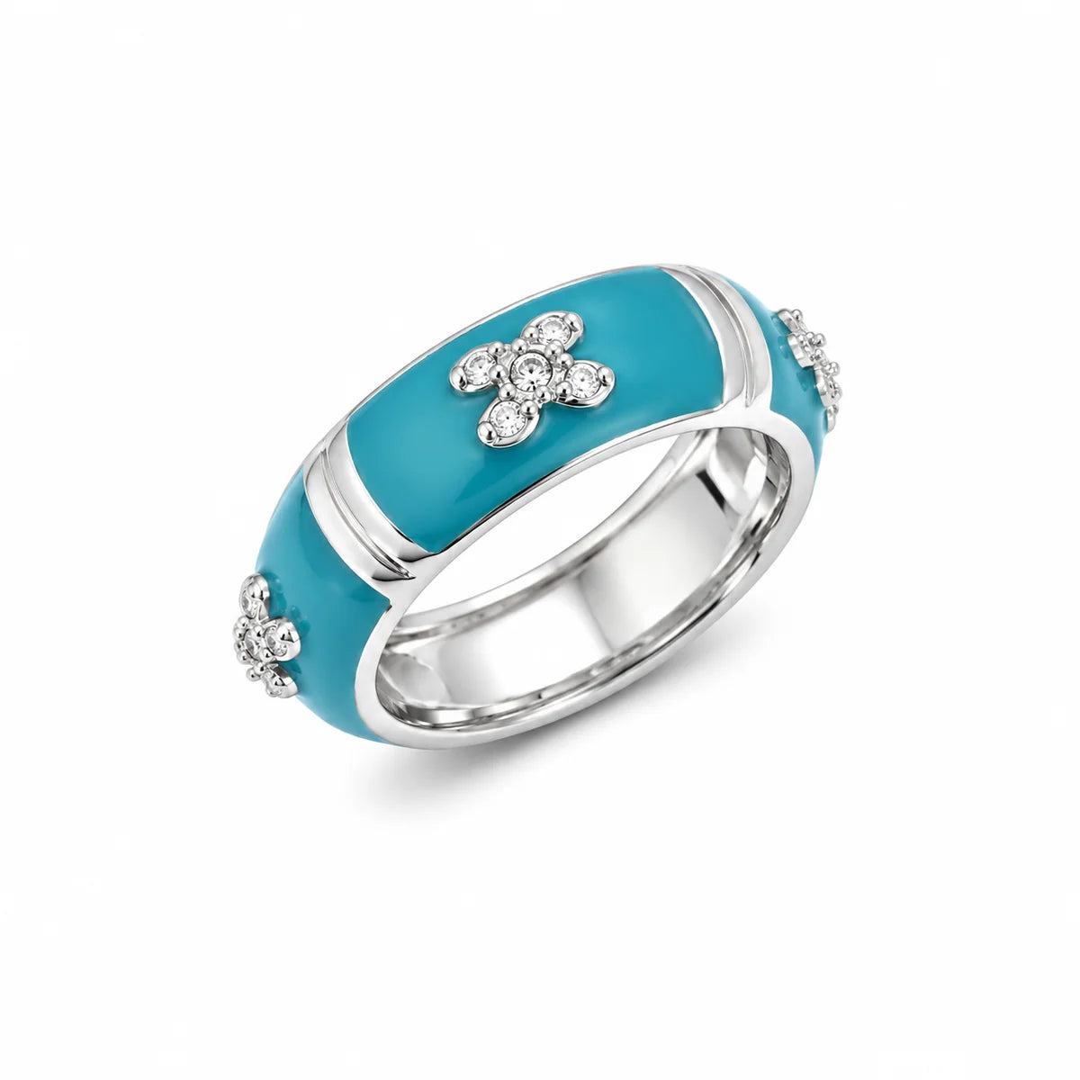 925 Silver Clearance - Rhodium Plated Turquoise Enamel CZ Eternity Ring