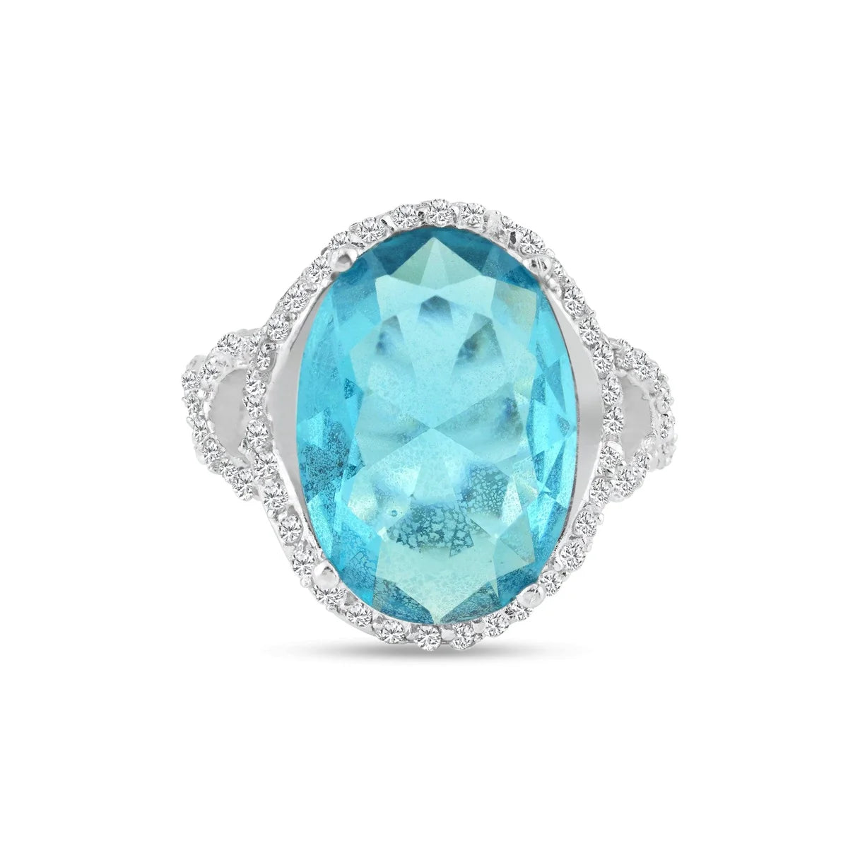 925 Silver Clearance - Rhodium Plated Blue Center and Clear CZ Ring