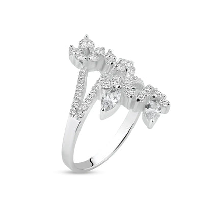 925 Sterling Silver Rhodium Plated CZ Flower Wrap Ring