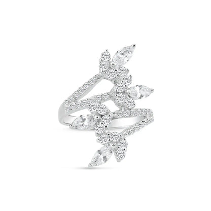 925 Sterling Silver Rhodium Plated CZ Flower Wrap Ring