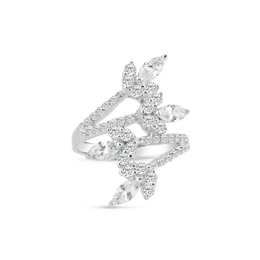 925 Sterling Silver Rhodium Plated CZ Flower Wrap Ring