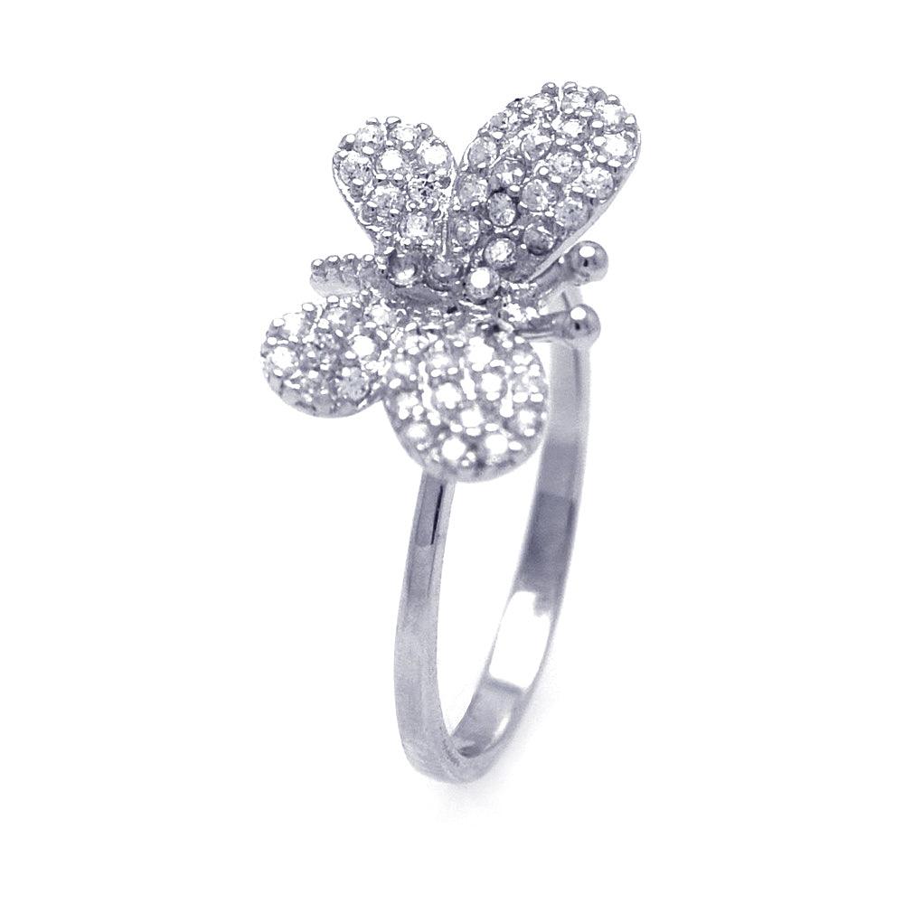 925 Silver Rhodium Plated Butterfly CZ Ring
