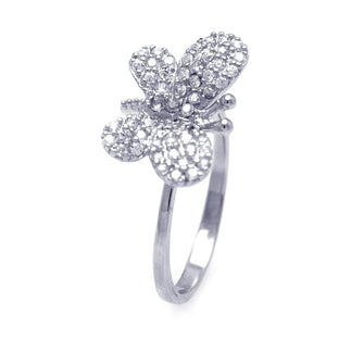 925 Silver Rhodium Plated Butterfly CZ Ring