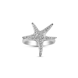 925 Silver Rhodium Plated CZ Starfish Ring
