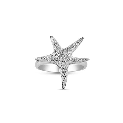 925 Silver Rhodium Plated CZ Starfish Ring
