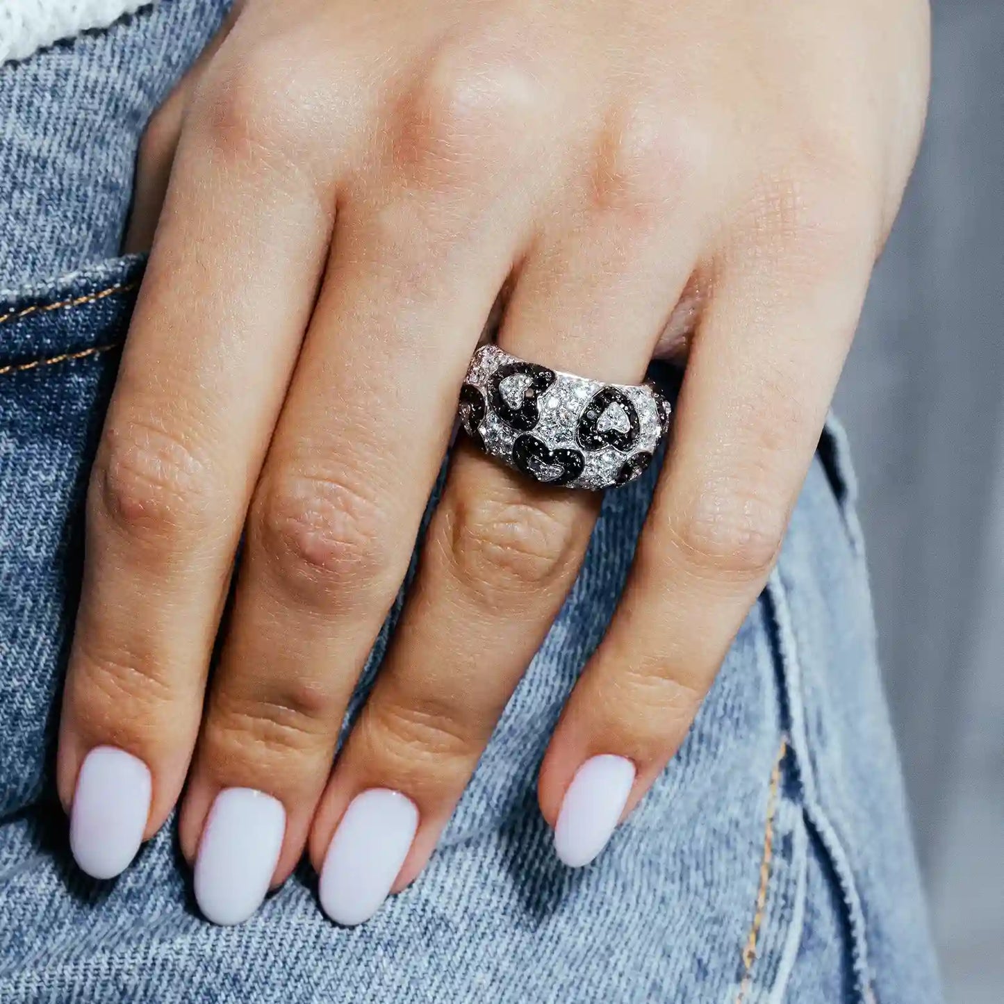 925 Sterling Silver Clearance Rhodium and Black Rhodium Plated Clear and Black CZ Heart Ring