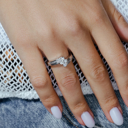 925 Silver Rhodium Plated CZ Flower Ring