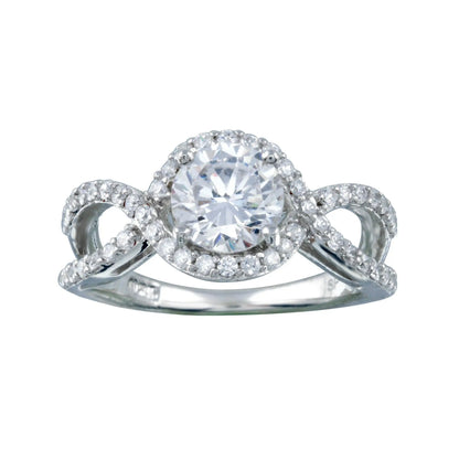 925 Sterling Silver Rhodium Plated Clear Center CZ Intertwining Ring