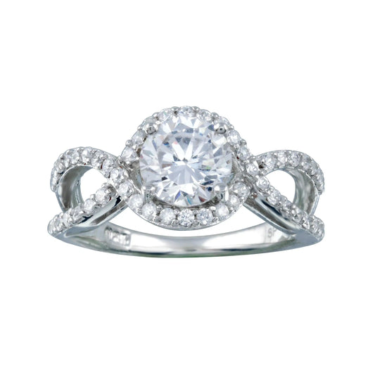 925 Sterling Silver Rhodium Plated Clear Center CZ Intertwining Ring