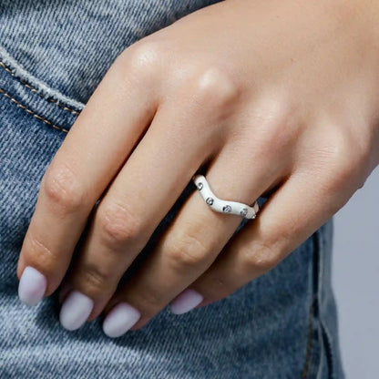 925 Sterling Silver Clearance Rhodium Plated White Enamel CZ Wavy Ring