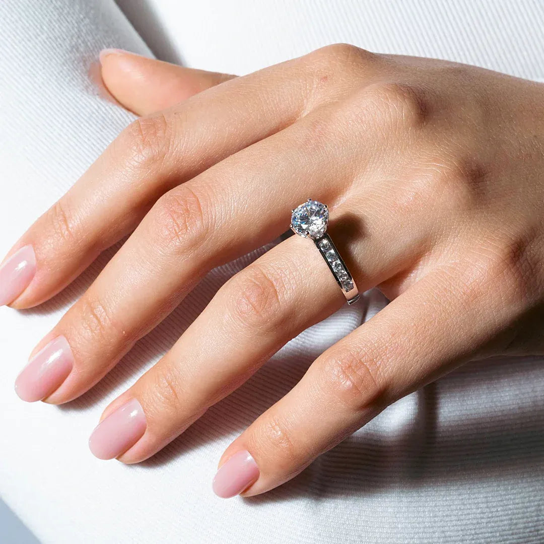 925 Sterling Silver Black Rhodium Plated Round Black Center and Clear CZ Ring