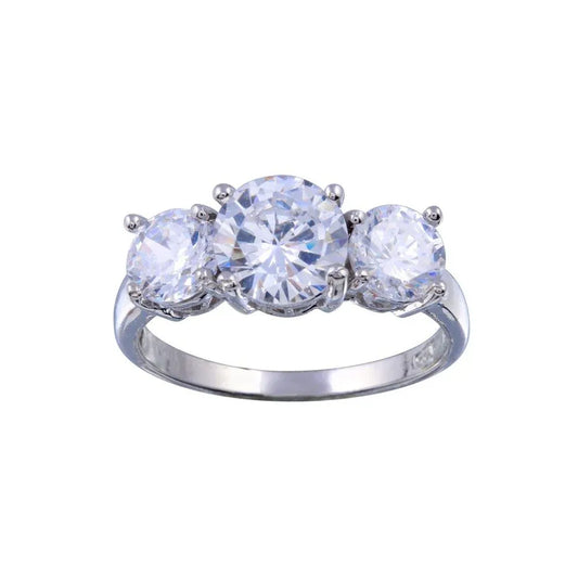 925 Sterling Silver Rhodium Plated 3 CZ Bridal Ring