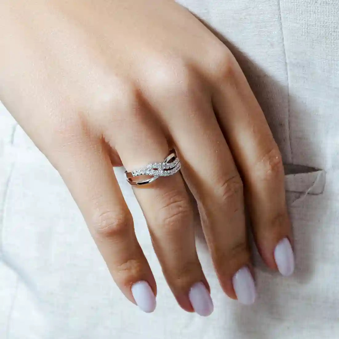 925 Sterling Silver Rhodium Plated CZ Wave Ring