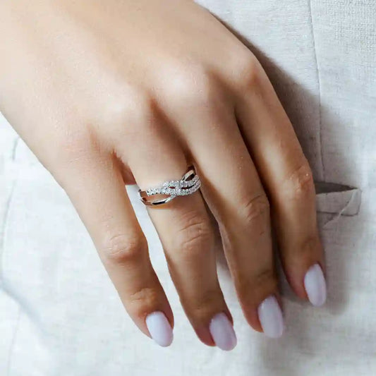 925 Sterling Silver Rhodium Plated CZ Wave Ring