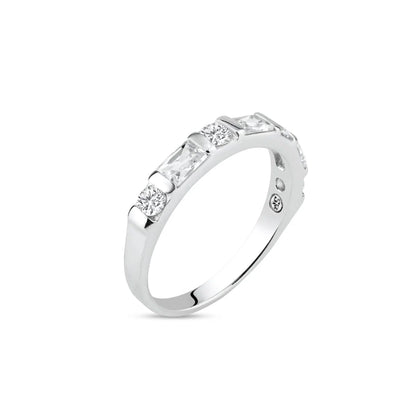 925 Silver Rhodium Plated Clear Baguette CZ Ring
