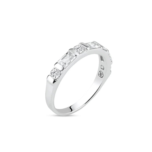 925 Silver Rhodium Plated Clear Baguette CZ Ring