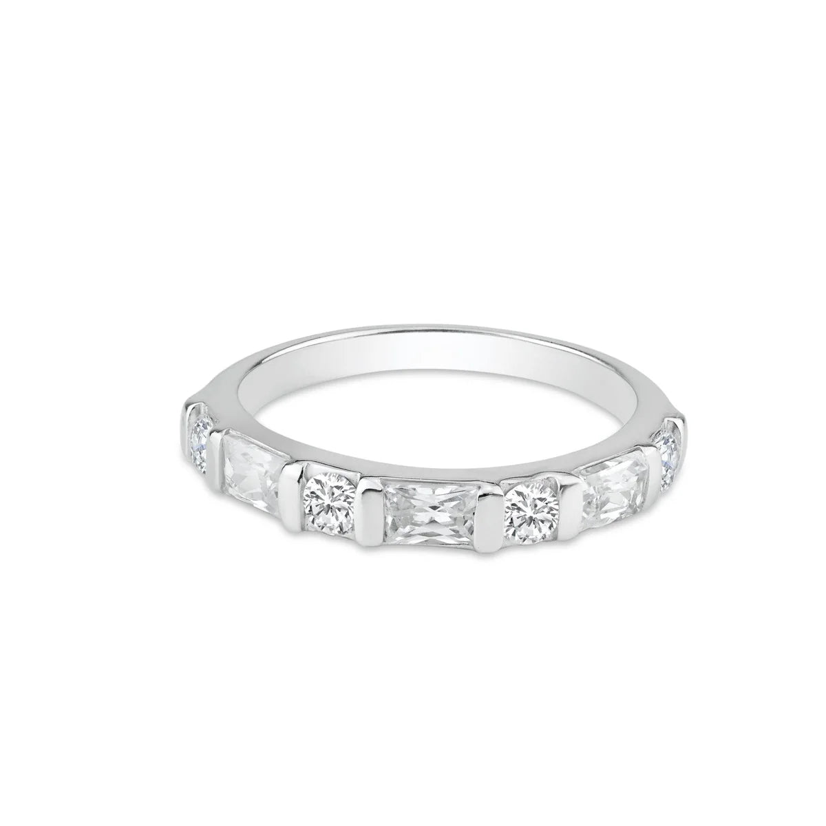 925 Silver Rhodium Plated Clear Baguette CZ Ring