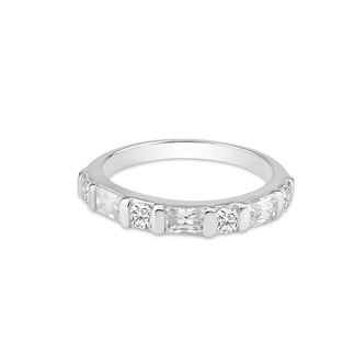 925 Silver Rhodium Plated Clear Baguette CZ Ring