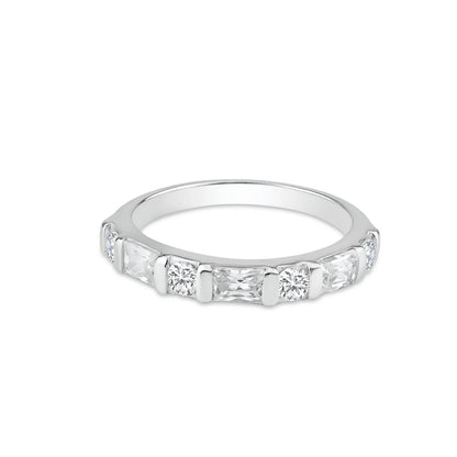 925 Silver Rhodium Plated Clear Baguette CZ Ring