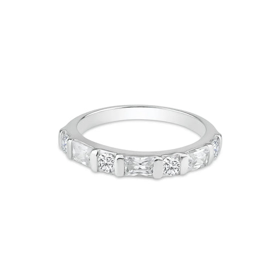 925 Silver Rhodium Plated Clear Baguette CZ Ring