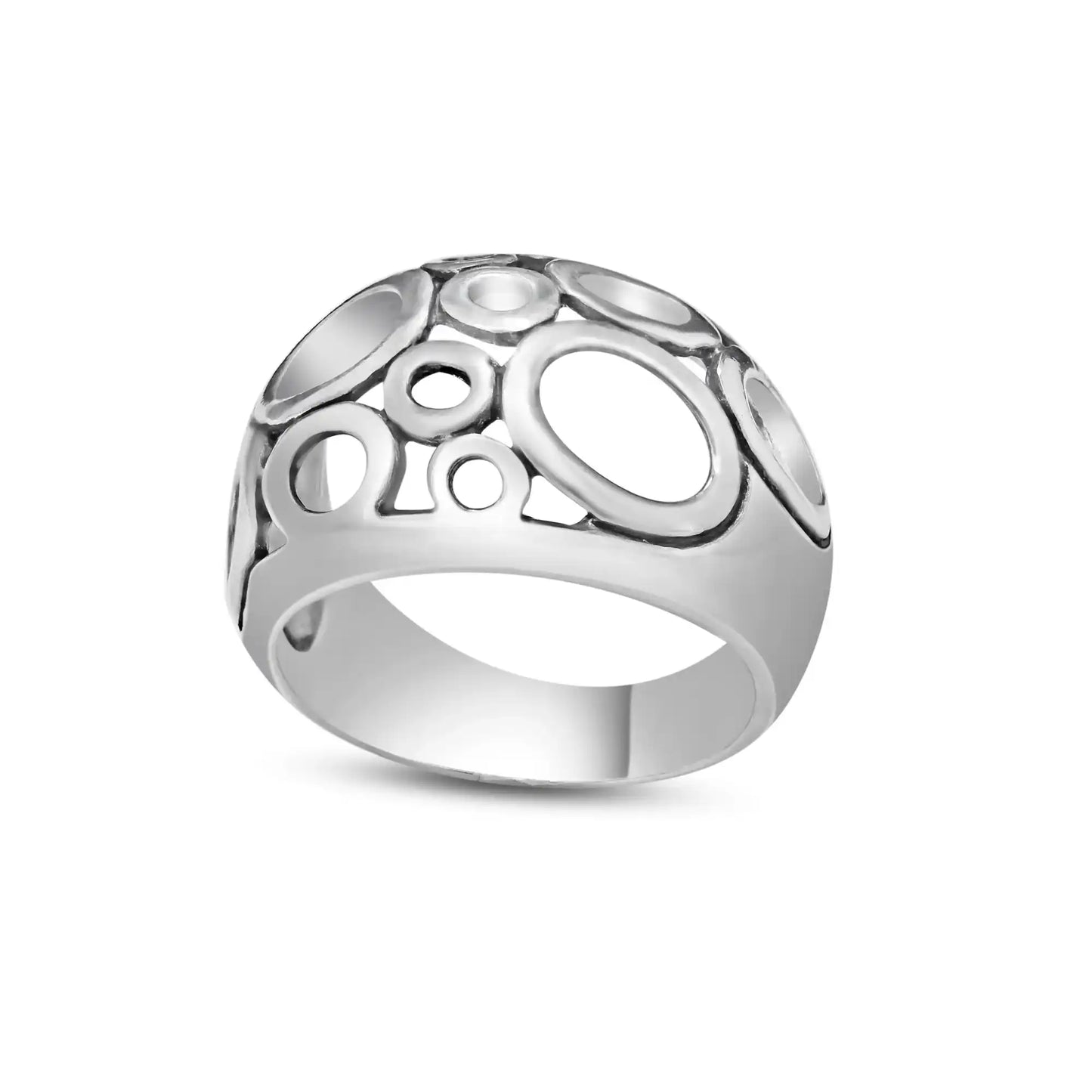 925 Sterling Silver High Polished Open Bubble Design Ring