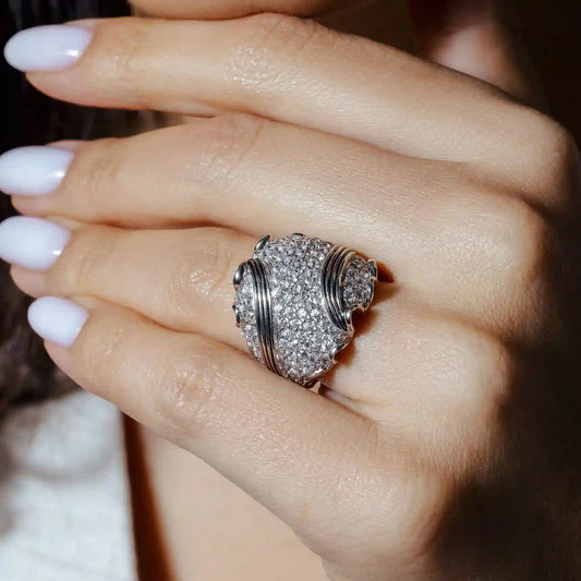 925 Sterling Silver Clearance Rhodium and Black Rhodium Plated Pave Set Clear CZ Stripe Ring