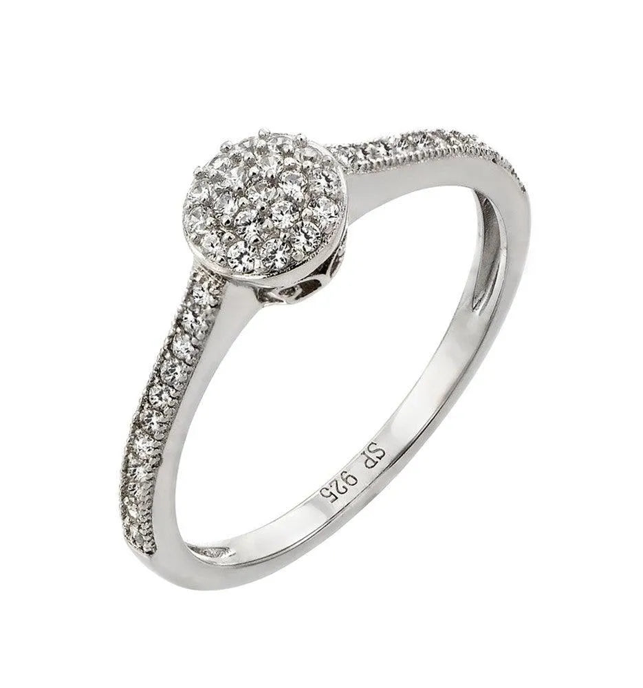 925 Sterling Silver Rhodium Plated Round Clear CZ Graduated Double Ring