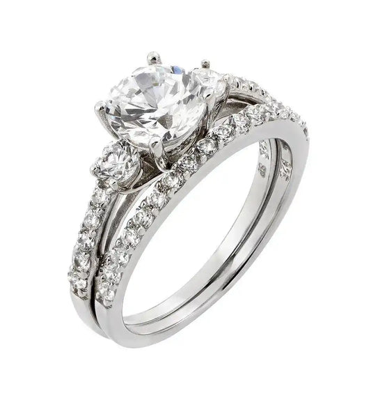 925 Sterling Silver Rhodium Plated Present Past Future CZ Ring