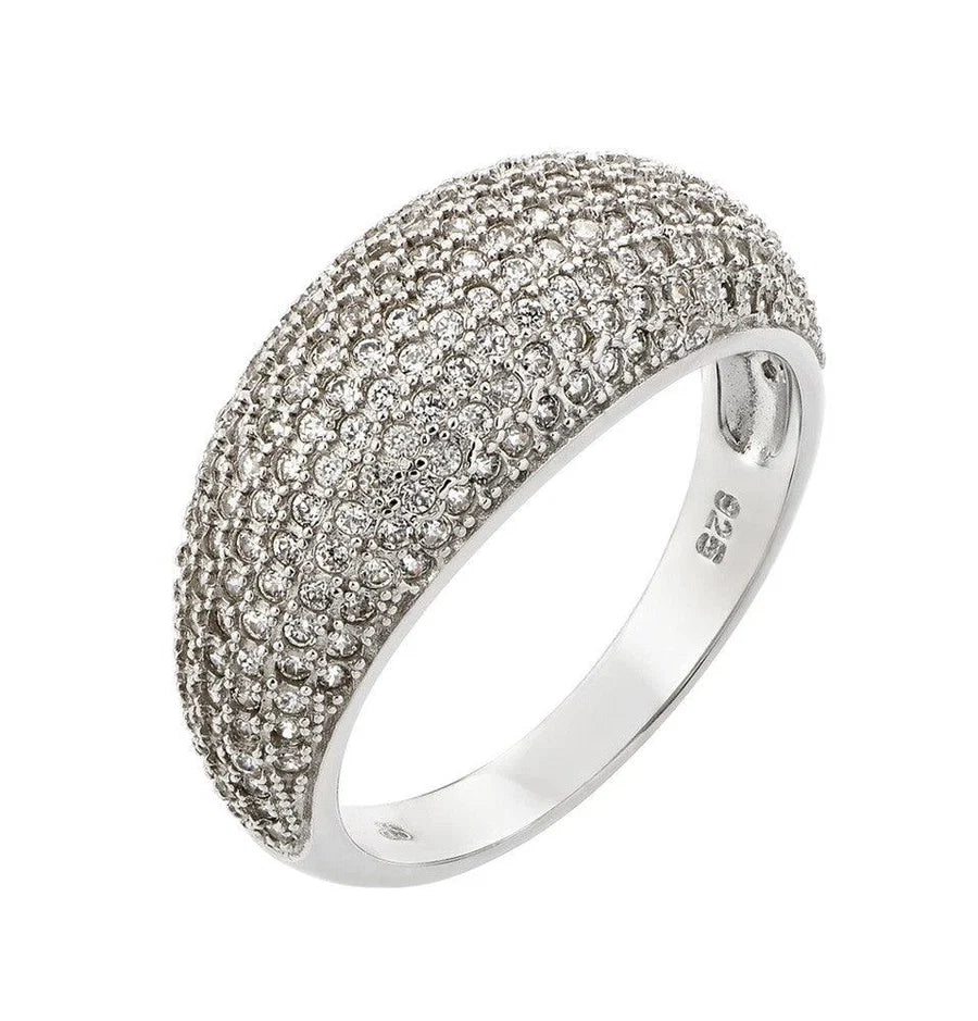 925 Silver Rhodium Plated Pave Clear CZ Dome Ring