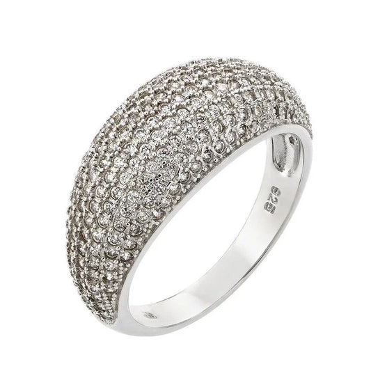 925 Silver Rhodium Plated Pave Clear CZ Dome Ring