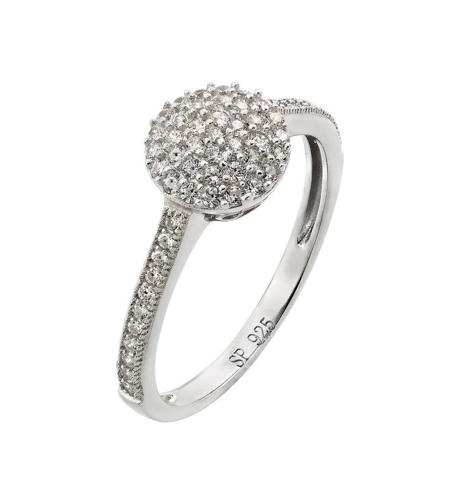 925 Silver Rhodium Plated Round Clear CZ Ring