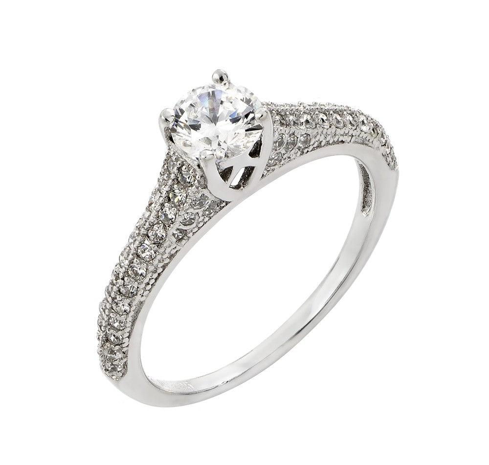925 Silver Rhodium Plated Solitaire Micro Pave CZ Ring