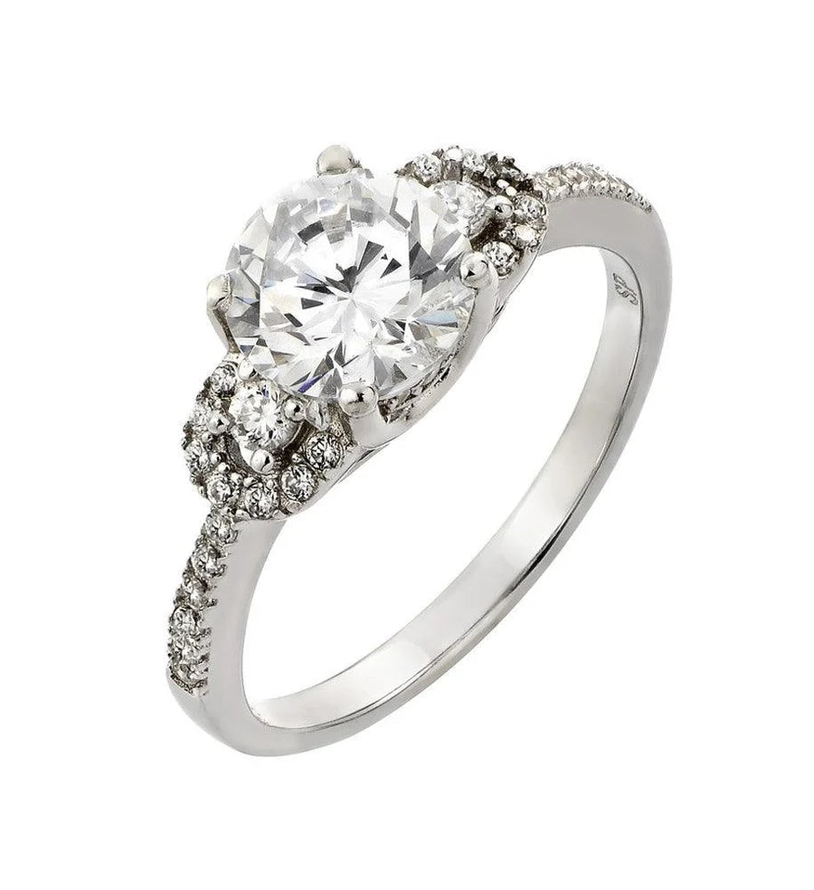 925 Silver Rhodium Plated Past Present Future CZ Ring