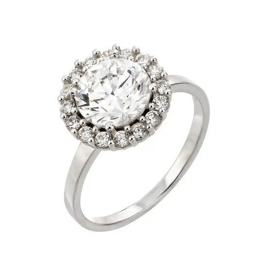 925 Sterling Silver Rhodium Plated Round Inlay CZ Ring