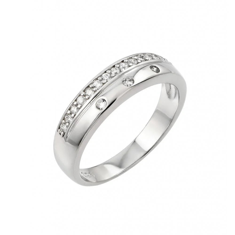 925 Silver Rhodium Plated Clear CZ Inlay Ring
