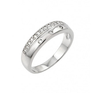 925 Silver Rhodium Plated Clear CZ Inlay Ring