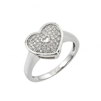 925 Silver Rhodium Plated Micro Pave Heart CZ Ring