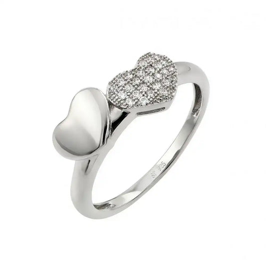 925 Sterling Silver Rhodium Plated Micro Pave Set Clear CZ Heart Ring