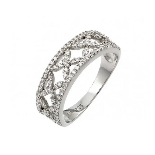 925 Sterling Silver Rhodium Plated Clear Pave Set CZ Open Ring