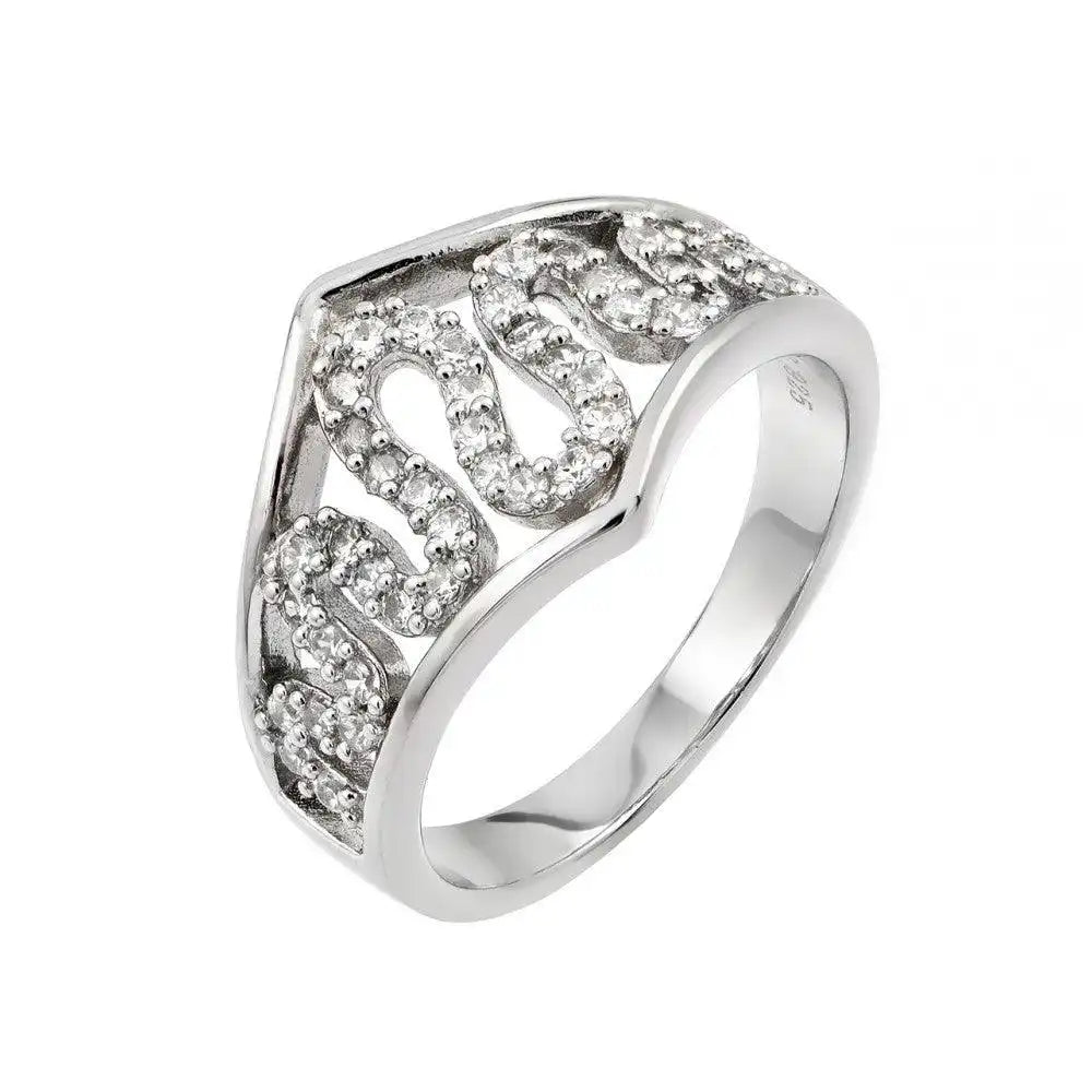 925 Sterling Silver Rhodium Plated Clear CZ Snake Inlay Ring
