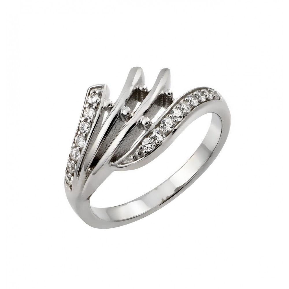 925 Silver Rhodium Plated Clear CZ Inlay Ring