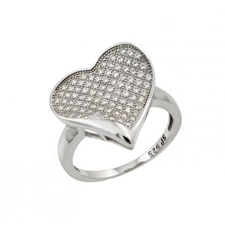 925 Silver Rhodium Plated Micro Pave Set Clear CZ Heart Ring