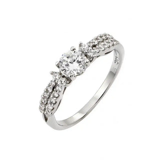 925 Sterling Silver Rhodium Plated Clear Center CZ Inlay Ring