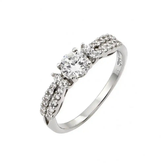 925 Sterling Silver Rhodium Plated Clear Center CZ Inlay Ring