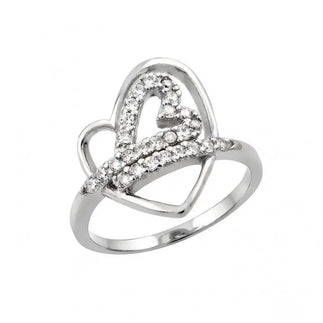 925 Sterling Silver Rhodium Plated Clear CZ Inlay Open Heart Ring