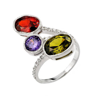925 Silver Rhodium Plated Multi Colored CZ Ring